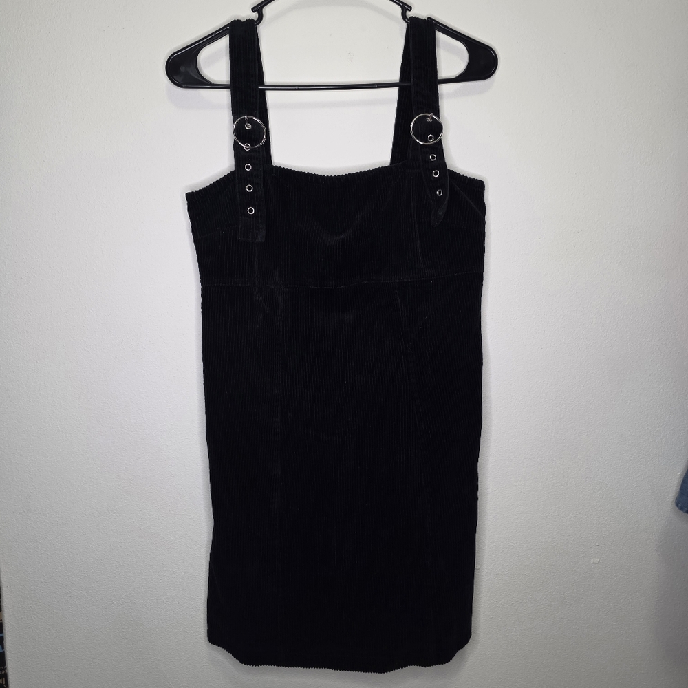Forever 21 Black Corduroy Mini Dress with Buckle Straps